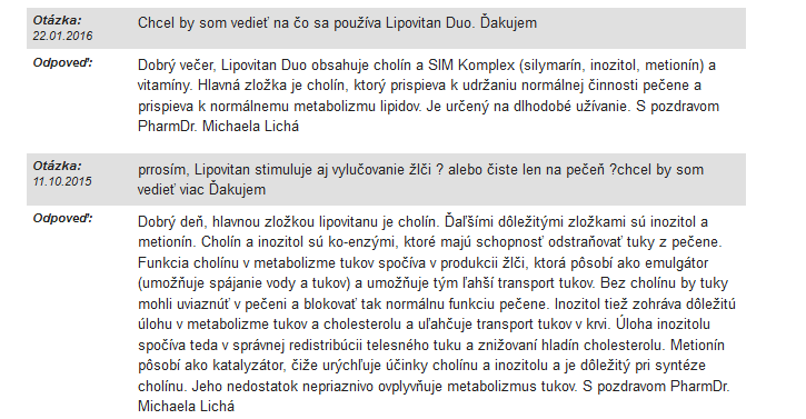 Skúsenosti a diskusia k výživovému doplnku Lipovitan